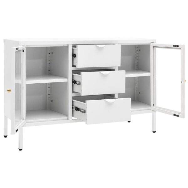 vidaXL Sideboard White 41.3"x13.8"x27.6" Steel and Tempered Glass - Image 6