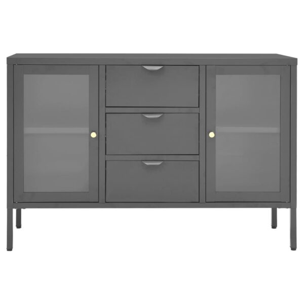 vidaXL Sideboard Anthracite 41.3"x13.8"x27.6" Steel and Tempered Glass - Image 3