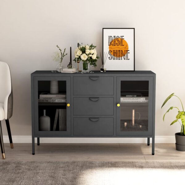 vidaXL Sideboard Anthracite 41.3"x13.8"x27.6" Steel and Tempered Glass