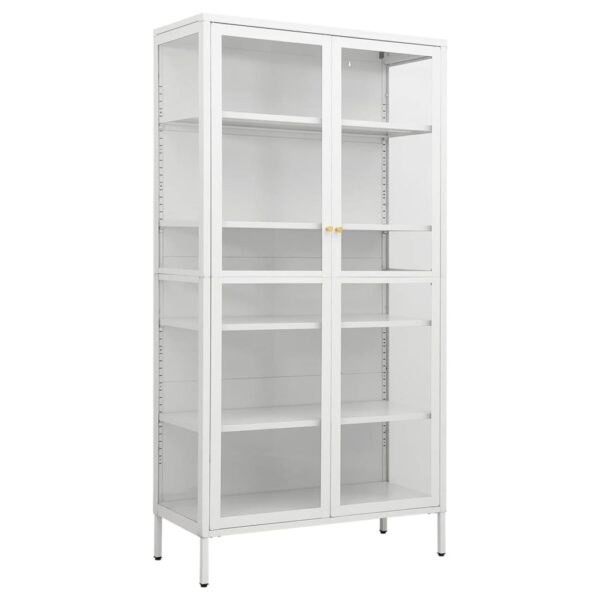 vidaXL Display Cabinet White 35.4"x15.7"x70.9" Steel and Tempered Glass - Image 2