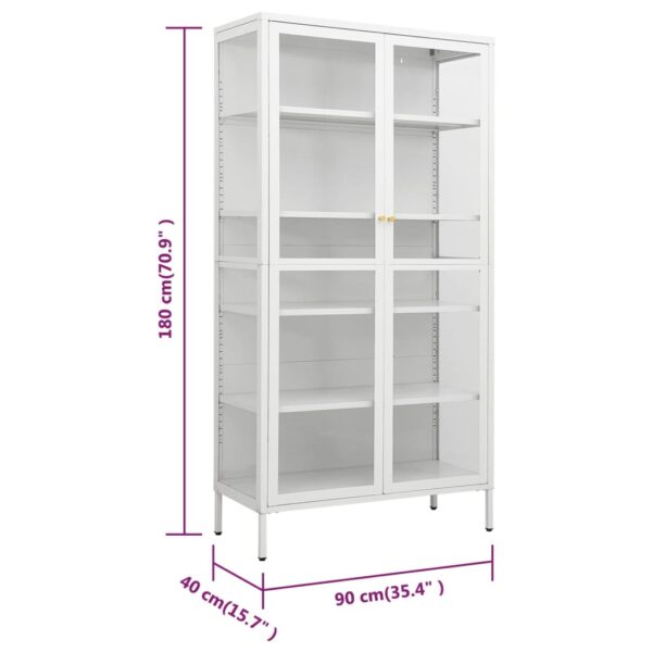 vidaXL Display Cabinet White 35.4"x15.7"x70.9" Steel and Tempered Glass - Image 10