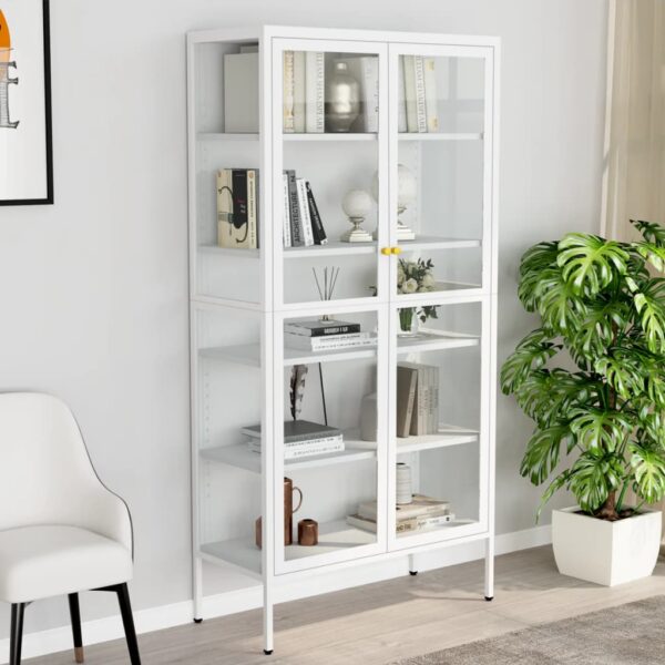 vidaXL Display Cabinet White 35.4"x15.7"x70.9" Steel and Tempered Glass