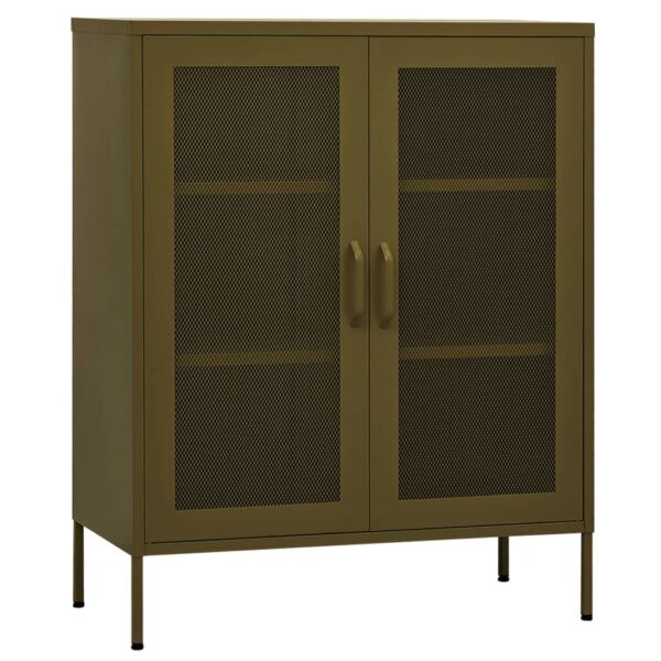 vidaXL Storage Cabinet Olive Green 31.5"x13.8"x40" Steel - Image 2