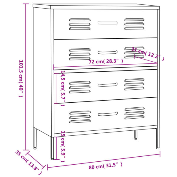 vidaXL Chest of Drawers Olive Green 31.5"x13.8"x40" Steel - Image 10