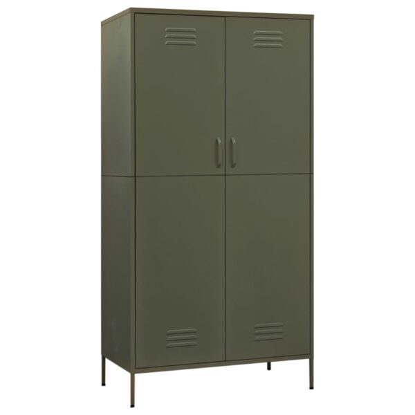 vidaXL Wardrobe Olive Green 35.4"x19.7"x70.9" Steel - Image 2