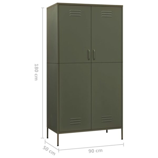 vidaXL Wardrobe Olive Green 35.4"x19.7"x70.9" Steel - Image 10