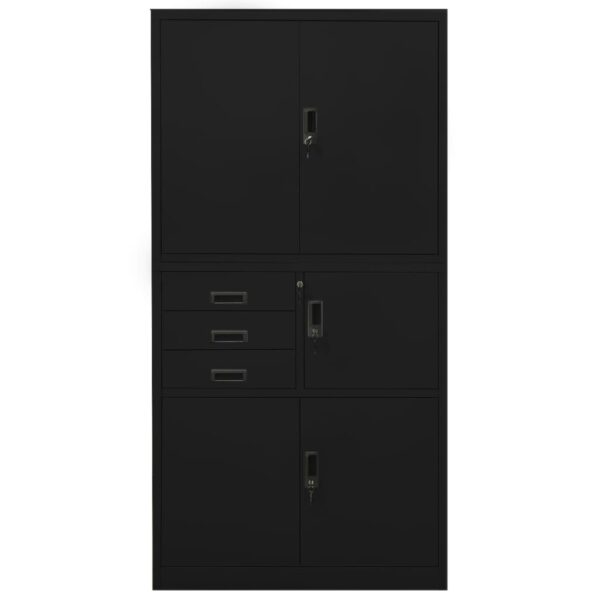 vidaXL Office Cabinet Black 35.4"x15.7"x70.9" Steel - Image 2