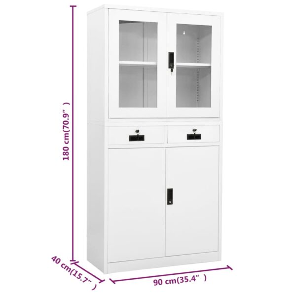 vidaXL Office Cabinet White 35.4"x15.7"x70.9" Steel and Tempered Glass - Image 11