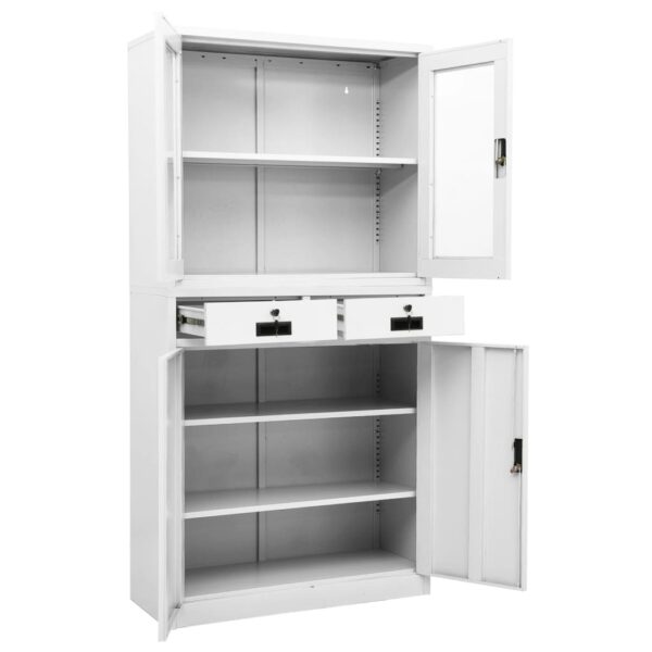 vidaXL Office Cabinet White 35.4"x15.7"x70.9" Steel and Tempered Glass - Image 6