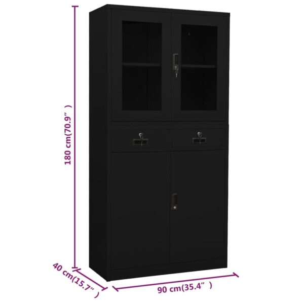 vidaXL Office Cabinet Black 35.4"x15.7"x70.9" Steel and Tempered Glass - Image 11