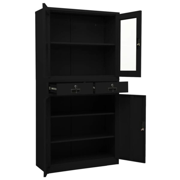 vidaXL Office Cabinet Black 35.4"x15.7"x70.9" Steel and Tempered Glass - Image 6