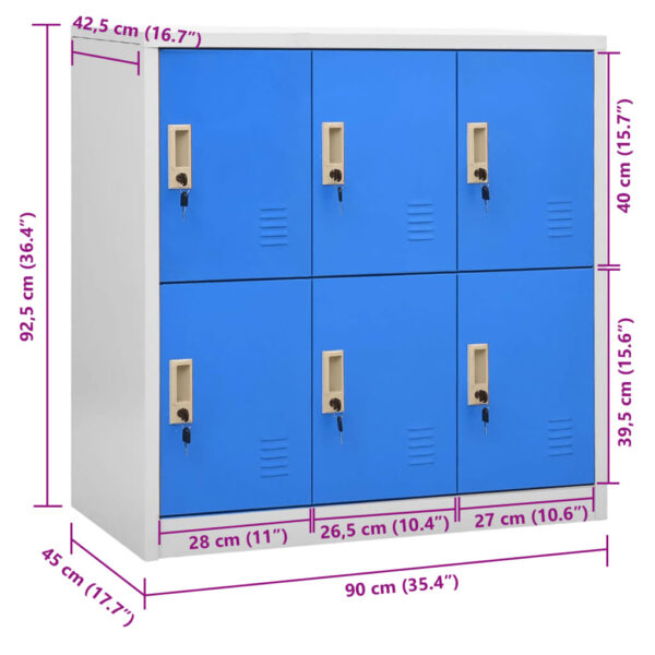 vidaXL Locker Cabinet Light Gray and Blue 35.4"x17.7"x36.4" Steel - Image 8