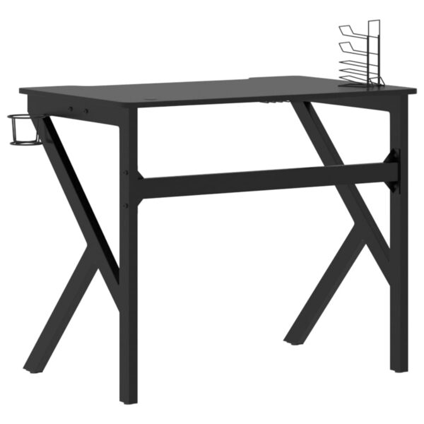 vidaXL Gaming Desk with K Shape Legs Black 35.4" x 23.6" x 29.5" - Image 5