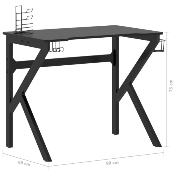 vidaXL Gaming Desk with K Shape Legs Black 35.4" x 23.6" x 29.5" - Image 9