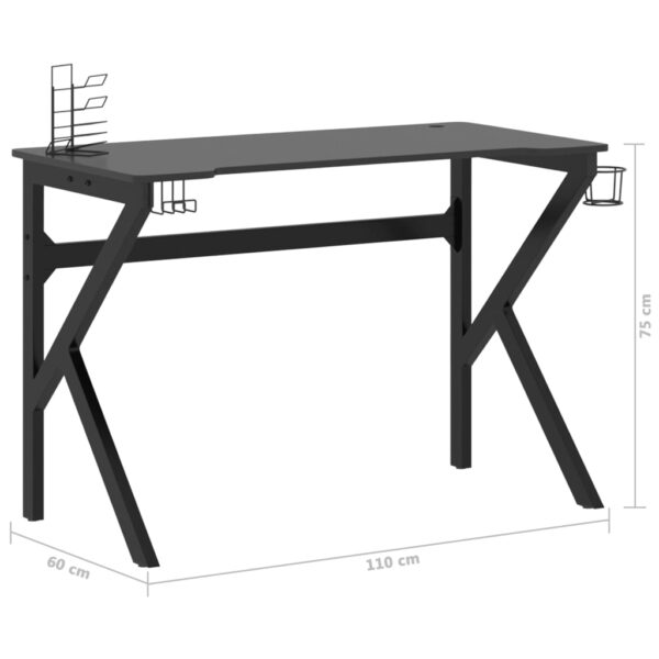 vidaXL Gaming Desk with K Shape Legs Black 43.3"x23.6"x29.5" - Image 9