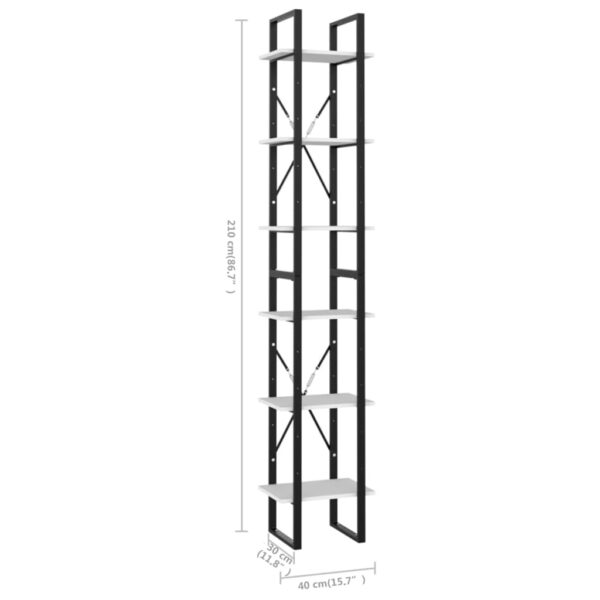 vidaXL 6-Tier Book Cabinet White 15.7"x11.8"x82.7" Engineered Wood - Image 7