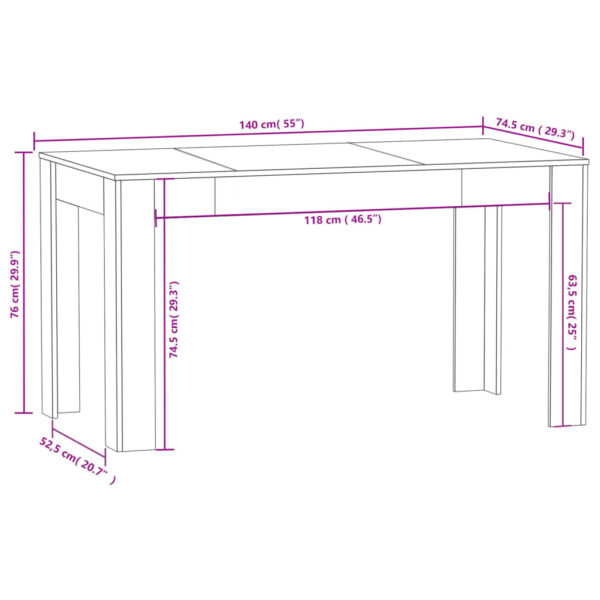 vidaXL Dining Table White 55.1"x29.3"x29.9" Engineered Wood - Image 5