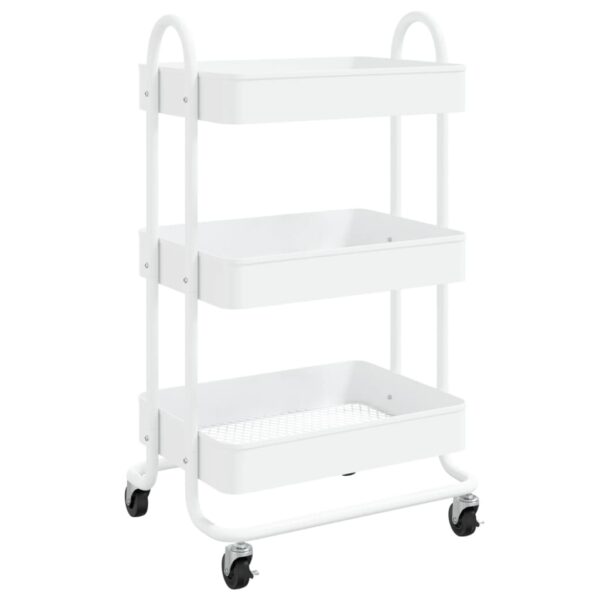 vidaXL 3-Tier Trolley White 16.9"x13.4"x31.1" Steel - Image 2