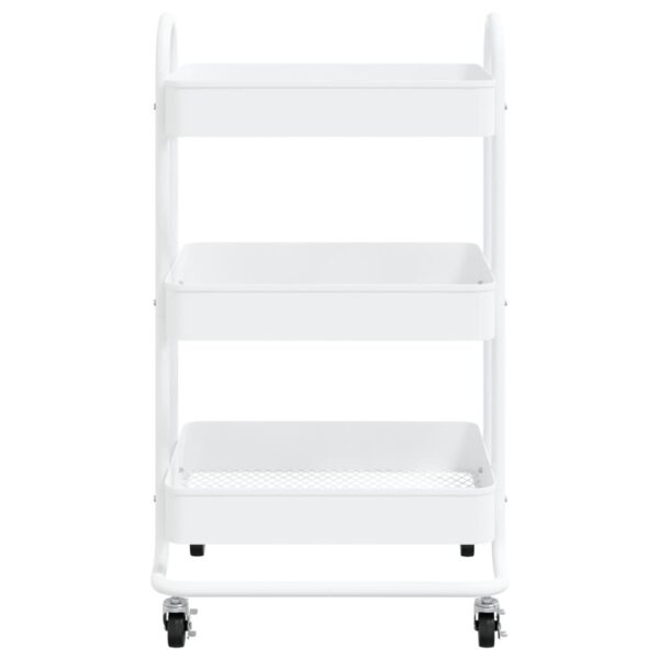 vidaXL 3-Tier Trolley White 16.9"x13.4"x31.1" Steel - Image 3