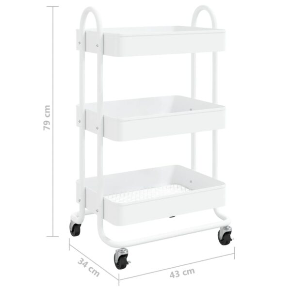 vidaXL 3-Tier Trolley White 16.9"x13.4"x31.1" Steel - Image 7