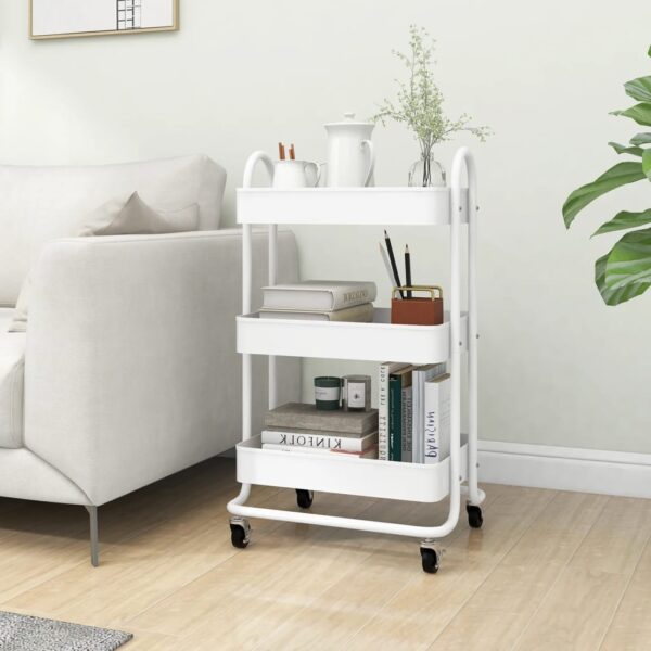 vidaXL 3-Tier Trolley White 16.9"x13.4"x31.1" Steel