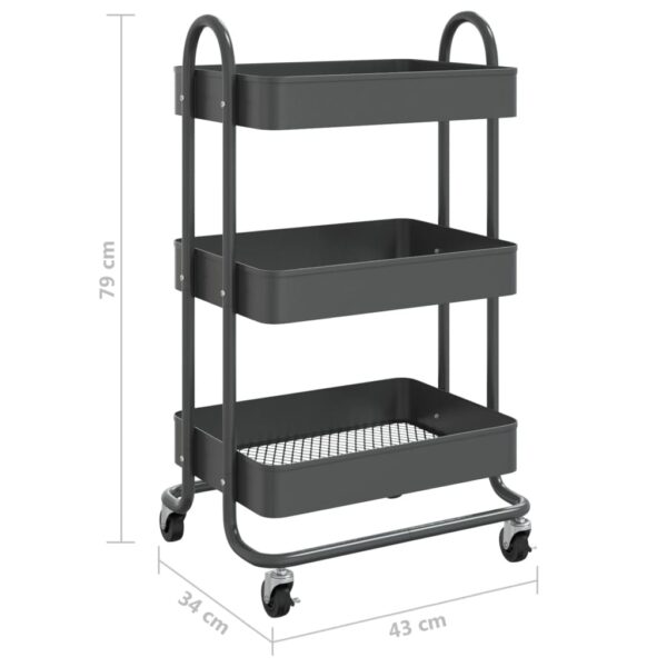 vidaXL 3-Tier Trolley Anthracite 16.9"x13.4"x31.1" Steel - Image 7