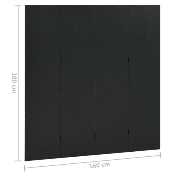 vidaXL 4-Panel Room Divider Black 63"x70.9" Steel - Image 6