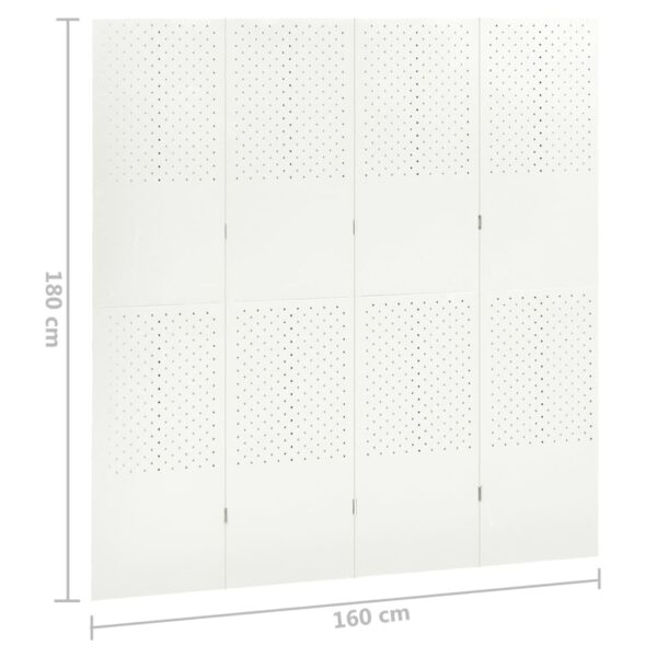 vidaXL 4-Panel Room Divider White 63"x70.9" Steel - Image 6