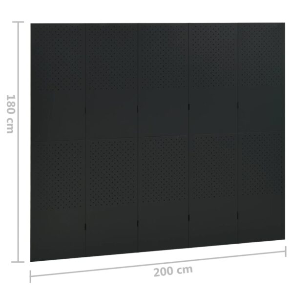 vidaXL 5-Panel Room Divider Black 78.7"x70.9" Steel - Image 6