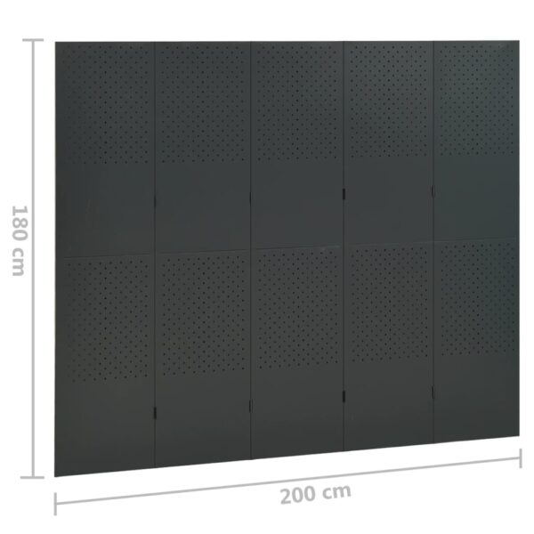 vidaXL 5-Panel Room Divider Anthracite 78.7"x70.9" Steel - Image 6