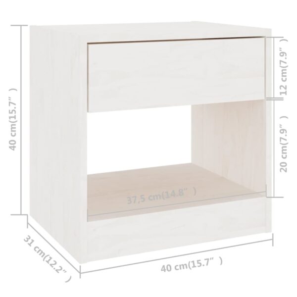 vidaXL Bedside Cabinet White 15.7"x12.2"x15.7" Solid Wood Pine - Image 7