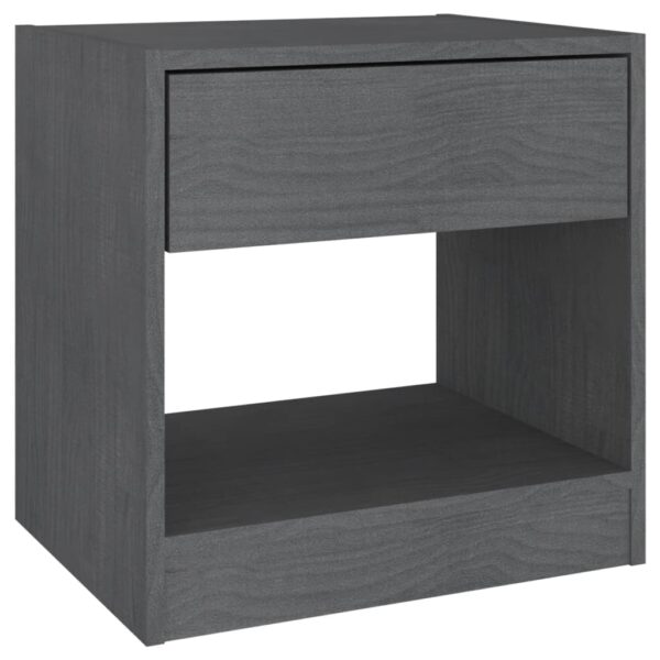 vidaXL Bedside Cabinet Gray 15.7"x12.2"x15.7" Solid Wood Pine - Image 2