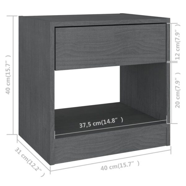 vidaXL Bedside Cabinet Gray 15.7"x12.2"x15.7" Solid Wood Pine - Image 7