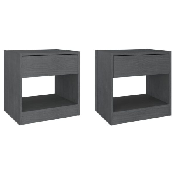 vidaXL Bedside Cabinets 2 pcs Gray 15.7"x12.2"x15.7" Solid Wood Pine - Image 2