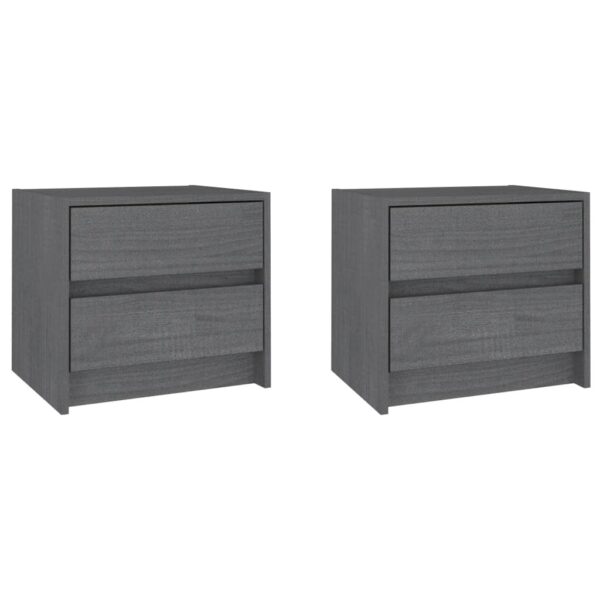 vidaXL Bedside Cabinets 2 pcs Gray 15.7"x12"x14" Solid Wood Pine - Image 2