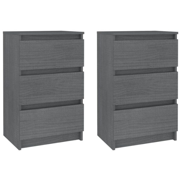 vidaXL Bedside Cabinets 2 pcs Gray 15.7"x11.6"x25.2" Solid Wood Pine - Image 2