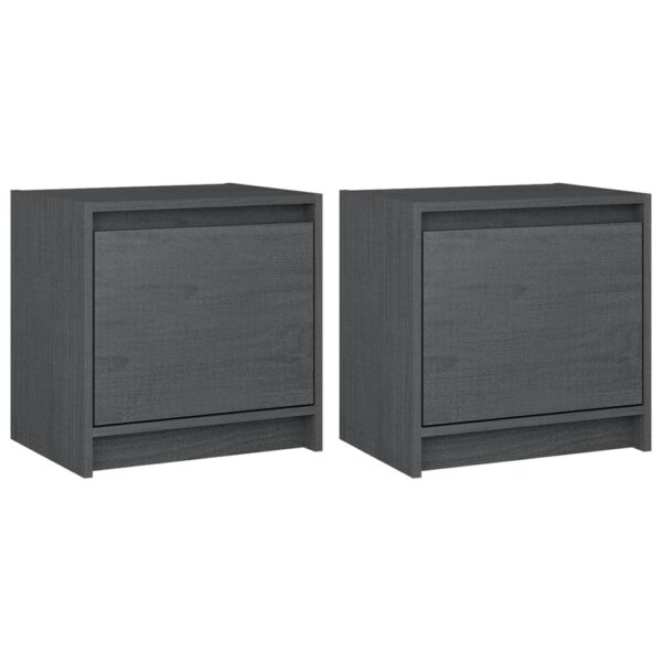 vidaXL Bedside Cabinets 2 pcs Gray 15.7"x12"x15.7" Solid Pinewood - Image 2