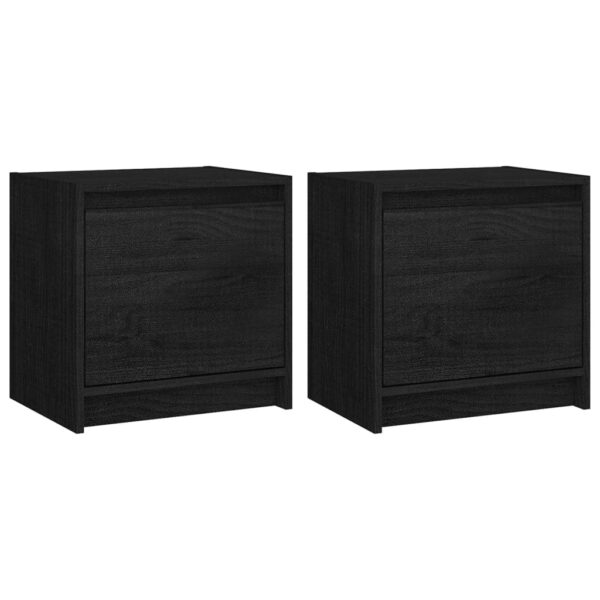 vidaXL Bedside Cabinets 2 pcs Black 15.7"x12"x15.7" Solid Pinewood - Image 2