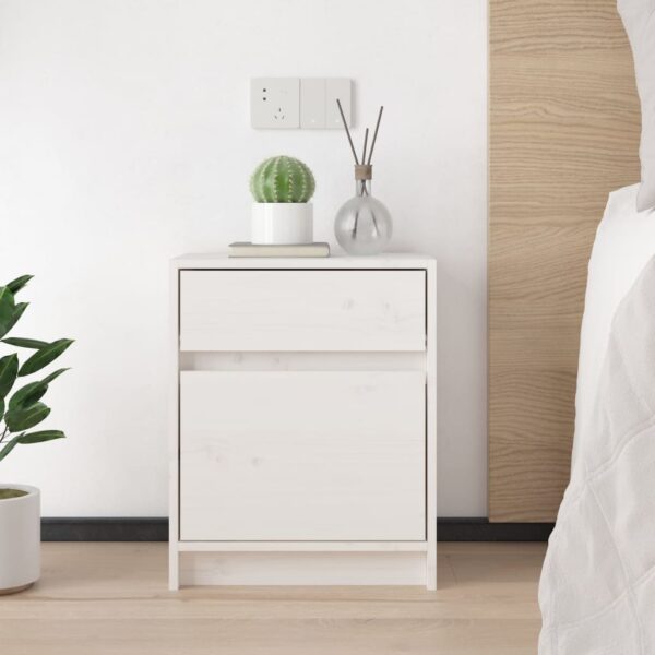 vidaXL Bedside Cabinet White 15.7"x12.2"x19.7" Solid Wood Pine - Image 3