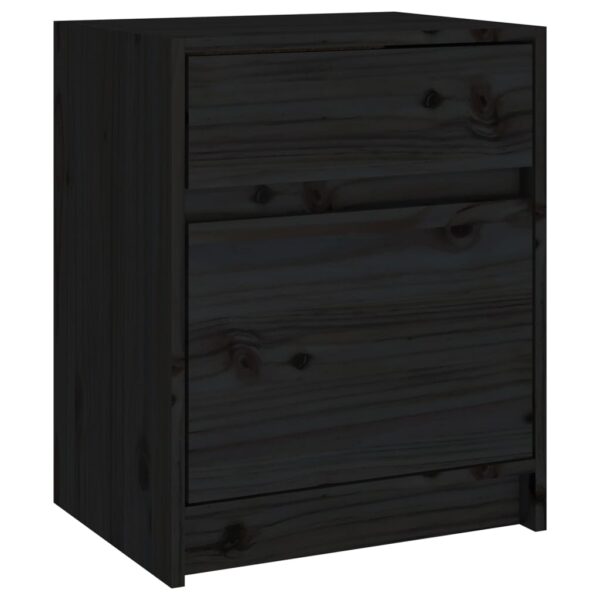 vidaXL Bedside Cabinet Black 15.7"x12.2"x19.7" Solid Wood Pine - Image 2