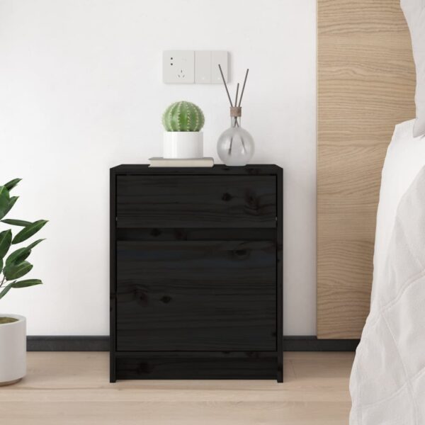 vidaXL Bedside Cabinet Black 15.7"x12.2"x19.7" Solid Wood Pine - Image 3