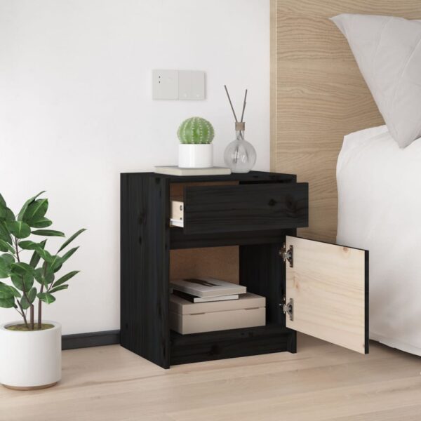 vidaXL Bedside Cabinet Black 15.7"x12.2"x19.7" Solid Wood Pine - Image 4