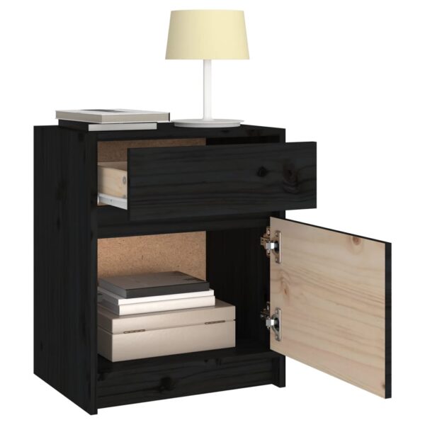 vidaXL Bedside Cabinet Black 15.7"x12.2"x19.7" Solid Wood Pine - Image 5