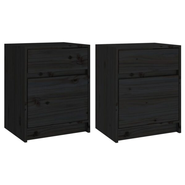 vidaXL Bedside Cabinets 2 pcs Black 15.7"x12.2"x19.7" Solid Pinewood - Image 2