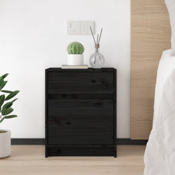 vidaXL Bedside Cabinets 2 pcs Black 15.7"x12.2"x19.7" Solid Pinewood - Image 3