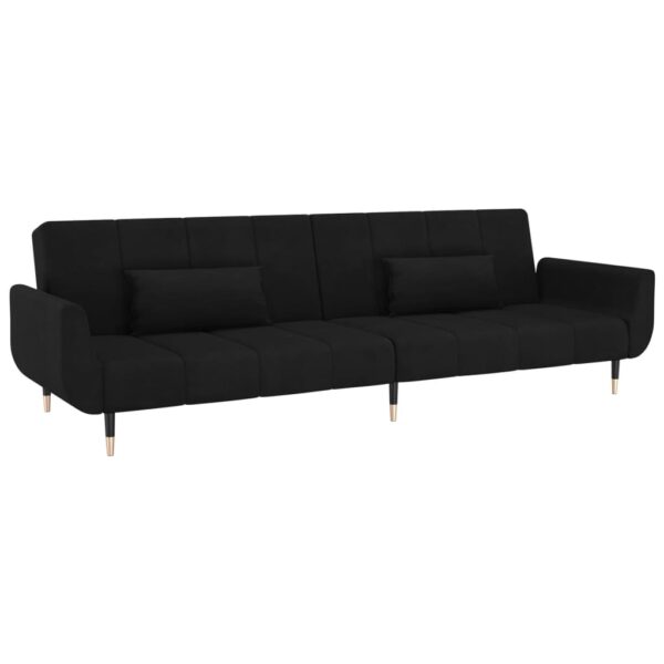 vidaXL 2-Seater Sofa Bed with Two Pillows Black Velvet - Image 2