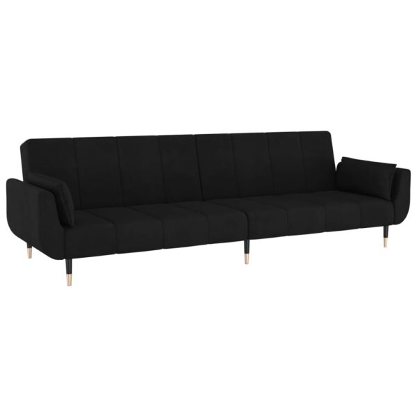 vidaXL 2-Seater Sofa Bed with Two Pillows Black Velvet - Image 4