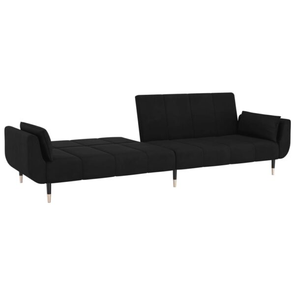 vidaXL 2-Seater Sofa Bed with Two Pillows Black Velvet - Image 7