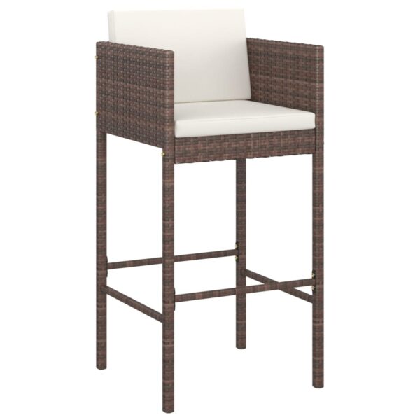 vidaXL Bar Stools 2 pcs with Cushions Brown Poly Rattan - Image 3