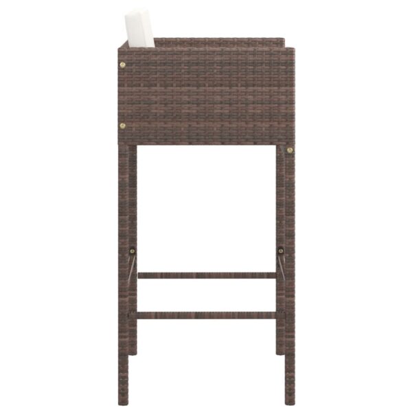 vidaXL Bar Stools 2 pcs with Cushions Brown Poly Rattan - Image 5